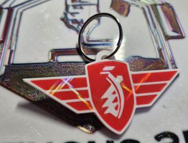Zündapp Schlüsselanhänger weiß / Rot mit Flügelwappen  - Hologramm Effekt
